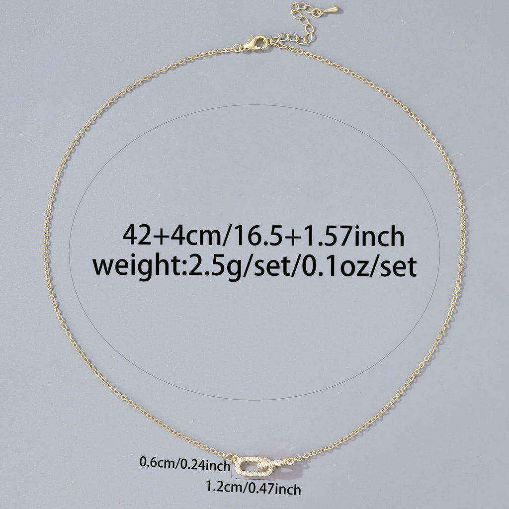 European And American Double-Ring Geometric Zircon Micro-Set Necklace