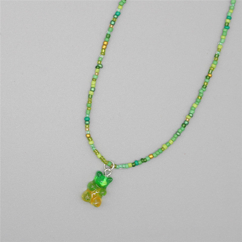 Gradient-colored Little Bear Seed Bead Necklace
