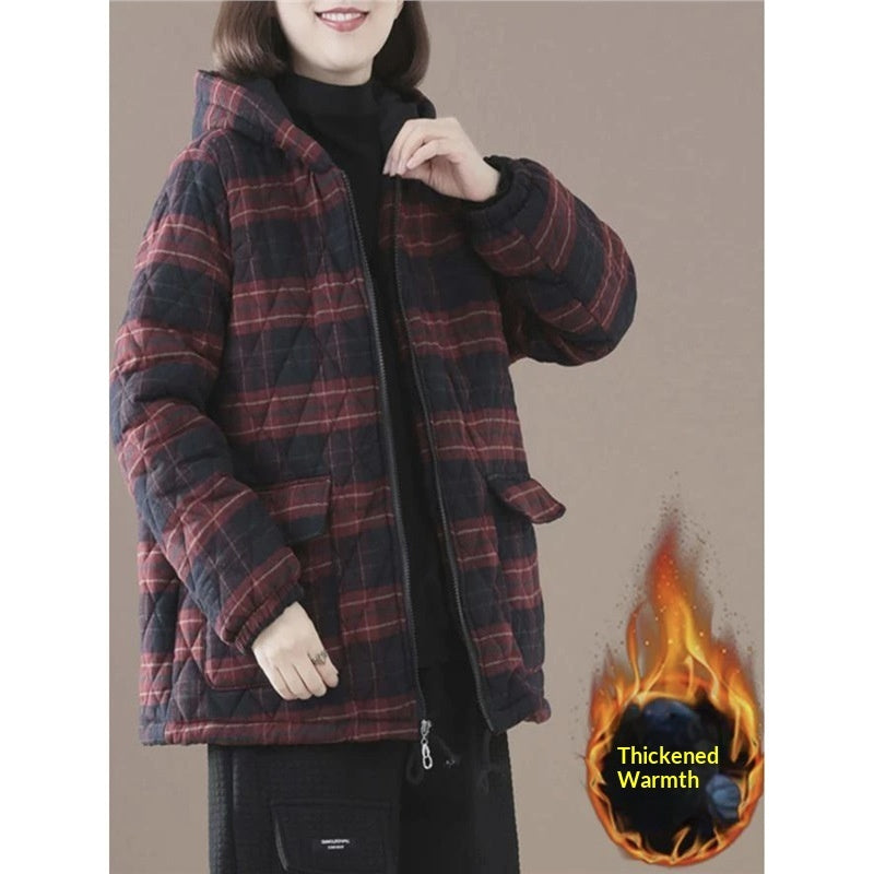 Short Cotton-padded Coat In Plaid For Fall And Winter