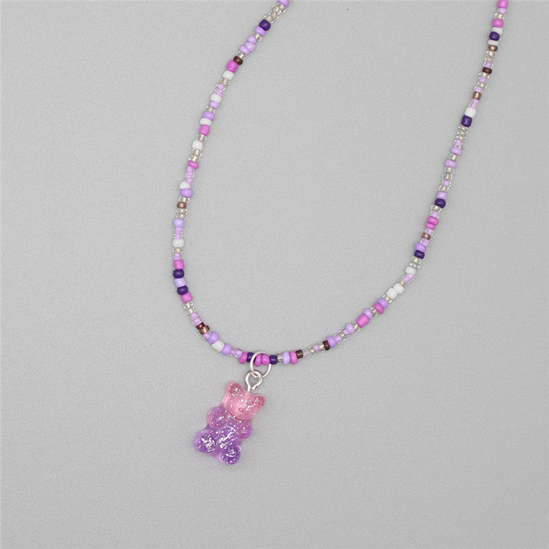 Gradient-colored Little Bear Seed Bead Necklace