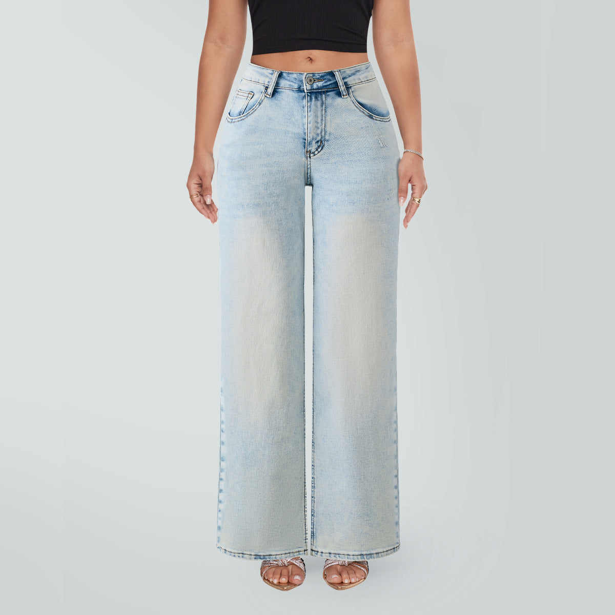 Mid-to-low-rise High-elasticity Soft Hip-lifting Wide-leg Straight Denim Jeans