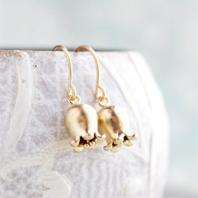 Lily Matte Gold Bell Flower Earrings For Women