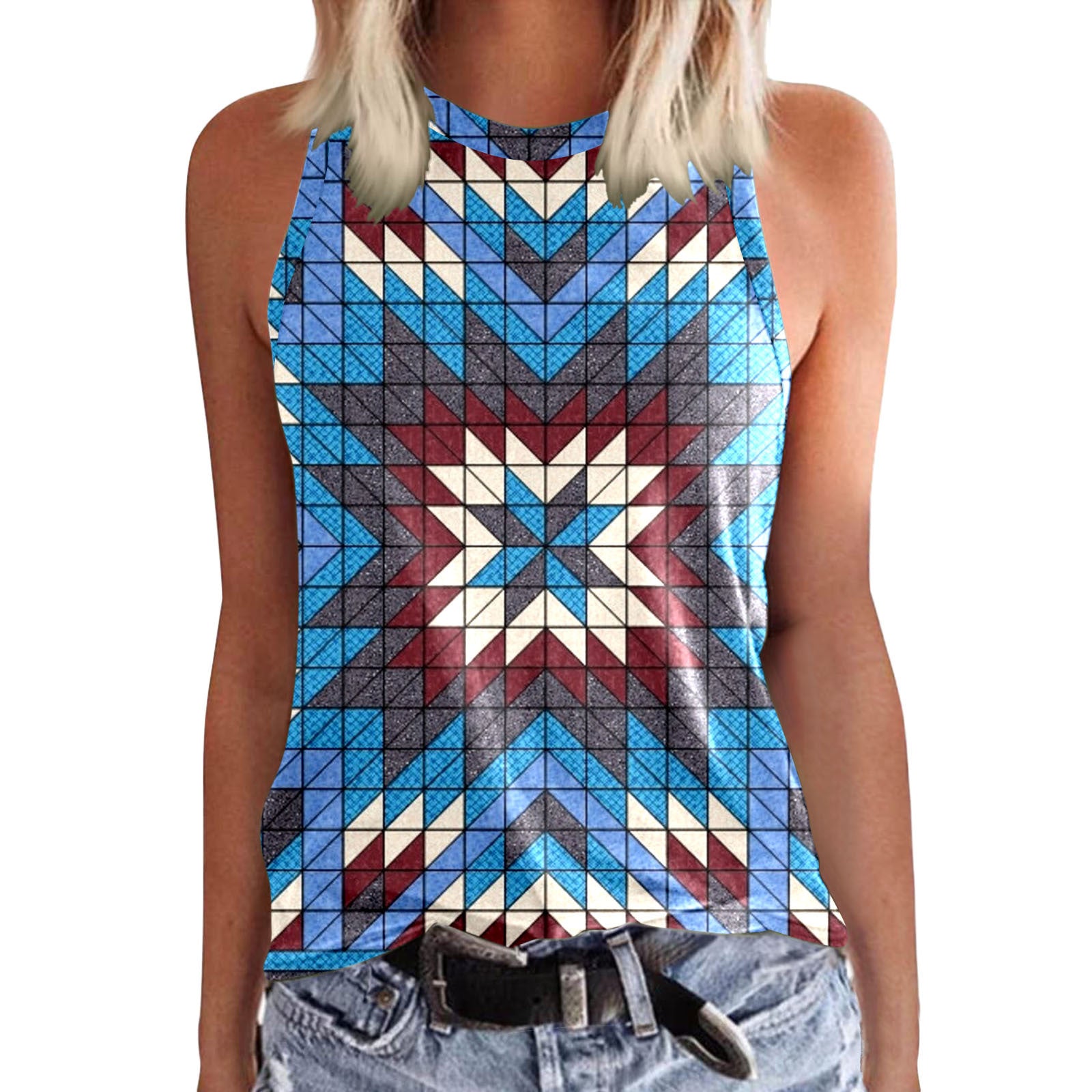 New Womens Crew-neck Tank Top With 3D Digital Print