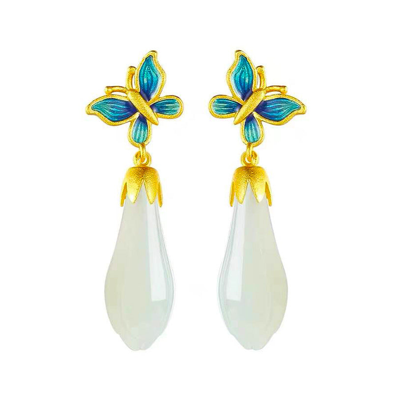 Chinese-style Retro Enamel Butterfly Stud Earrings For Women
