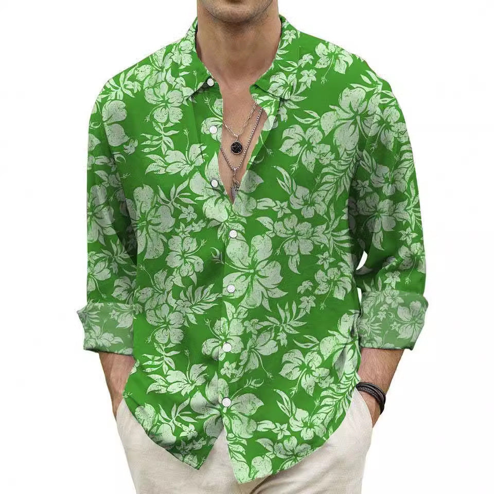 Autumn Mens Shirt With A Floral Print Top