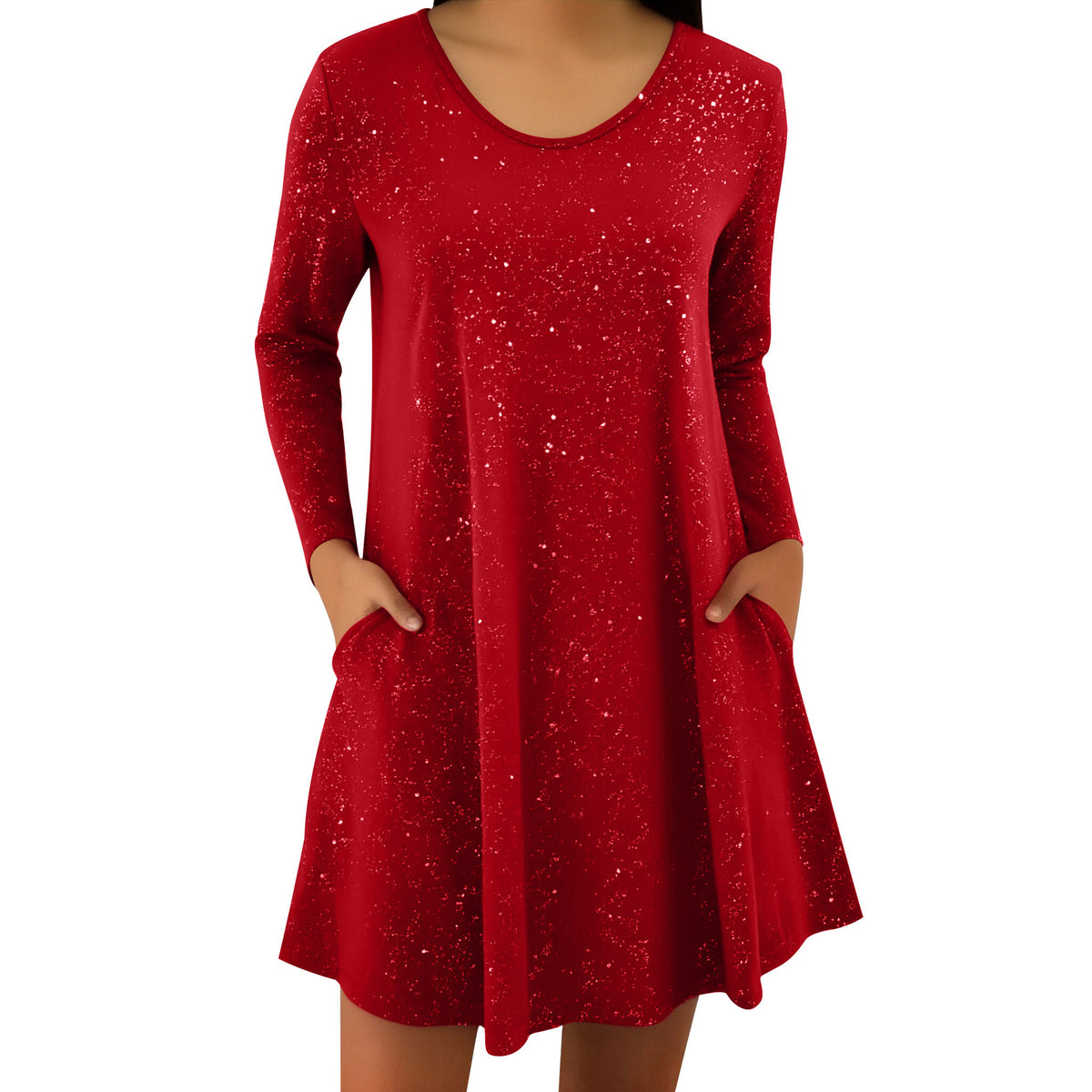 Fashionable Round-neck Long-sleeve Sequin Dress