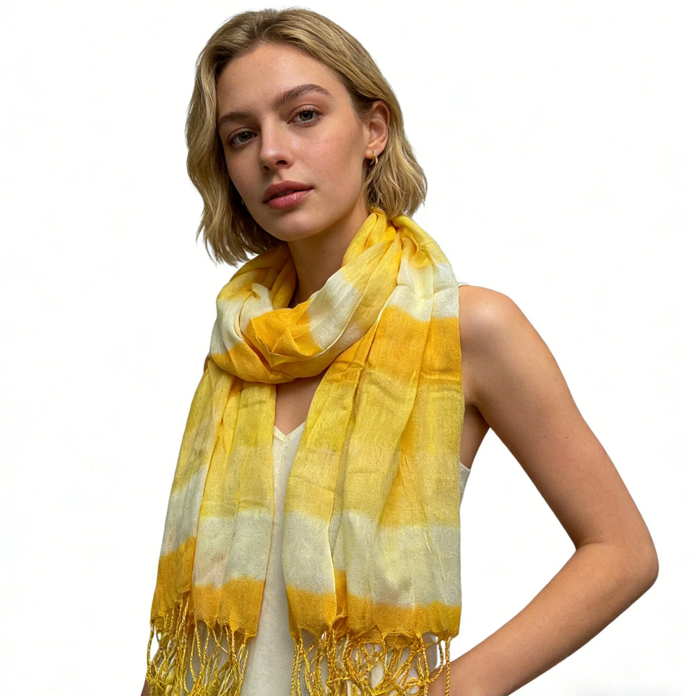 2pcs Sunshine Boho Scarf,Sunny Yellow Floral Pattern Printed Scarf