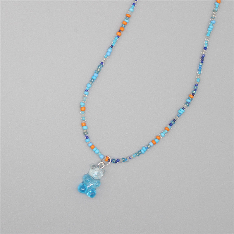 Gradient-colored Little Bear Seed Bead Necklace