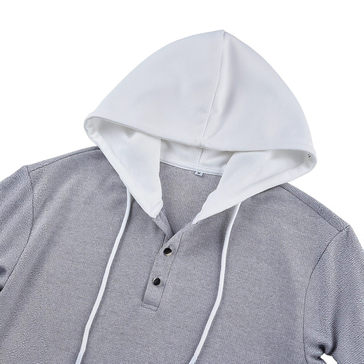 FallWinter Casual Textured Waffle-knit Contrast-color Long-sleeve Hoodie With Buttons