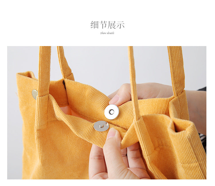 New Corduroy Shoulder Bag for Women Cotton Cloth Large Handbag Solid Color Eco Shopping Bag 2023 Ladies Reusable Totes Bags