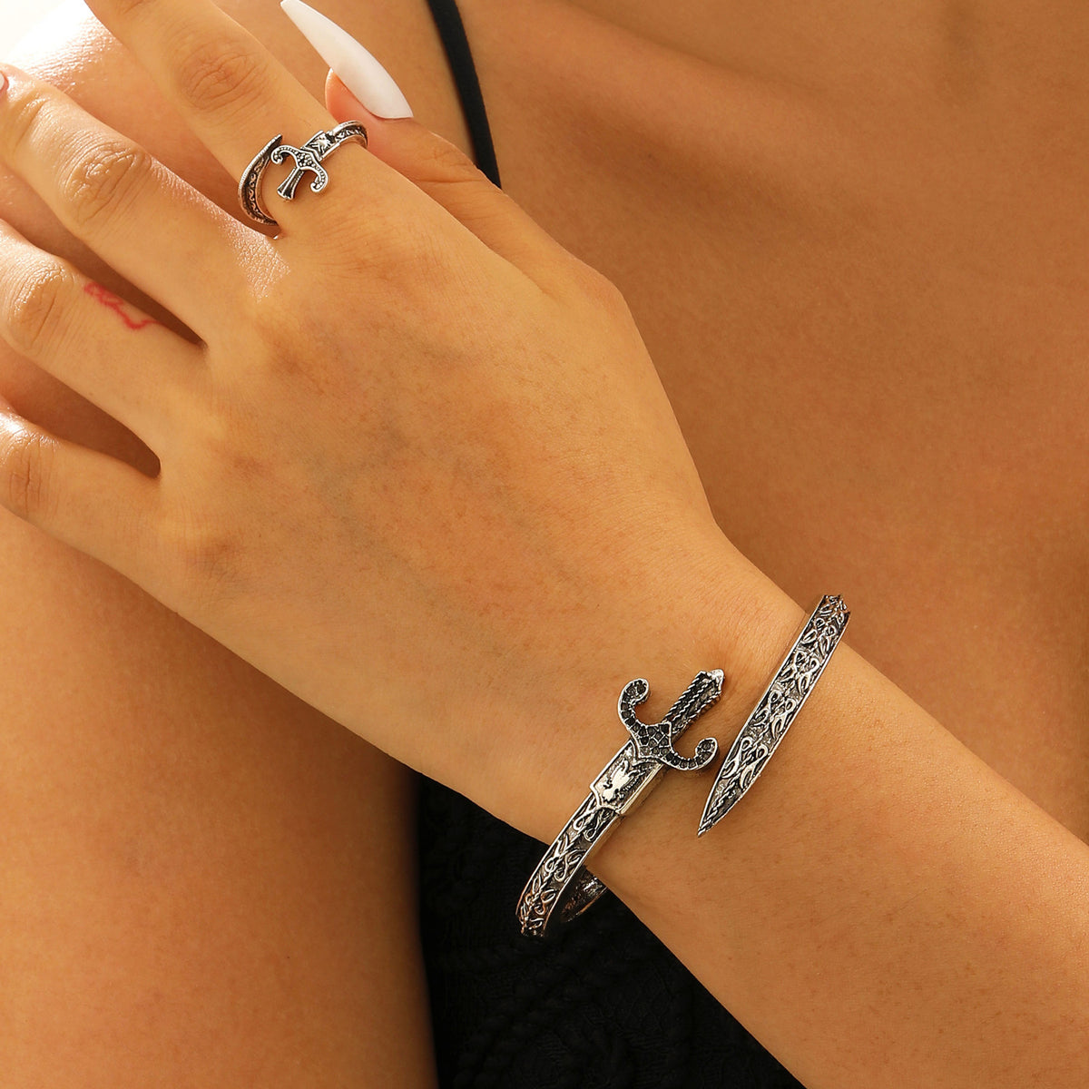 Retro Sword-Style Personalized Bracelet And Ring Set