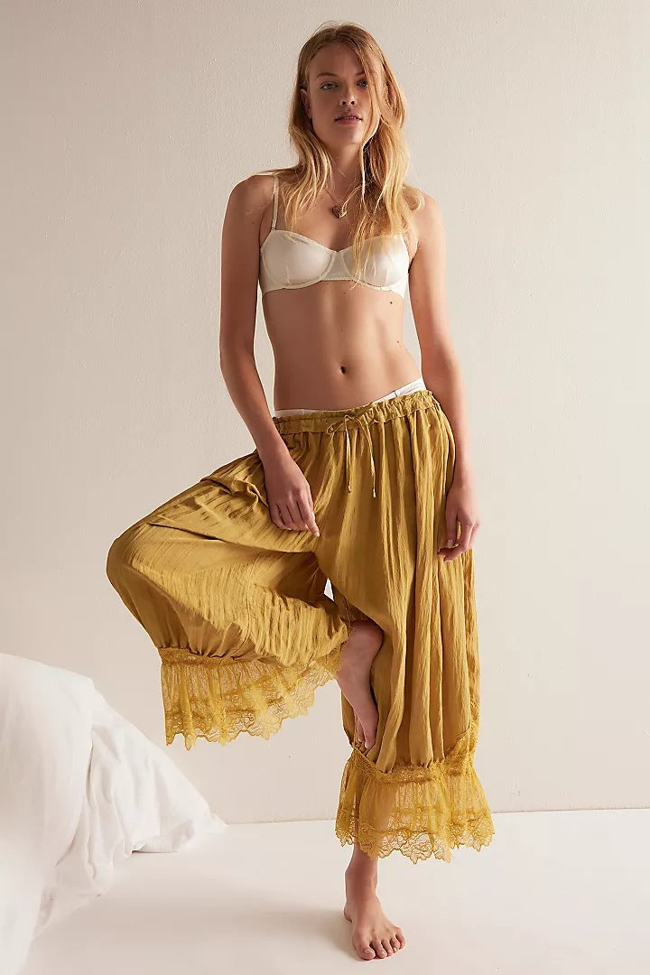 Womens Hollowed-Out Lace-Laced Loungewear Mid-Length Pants
