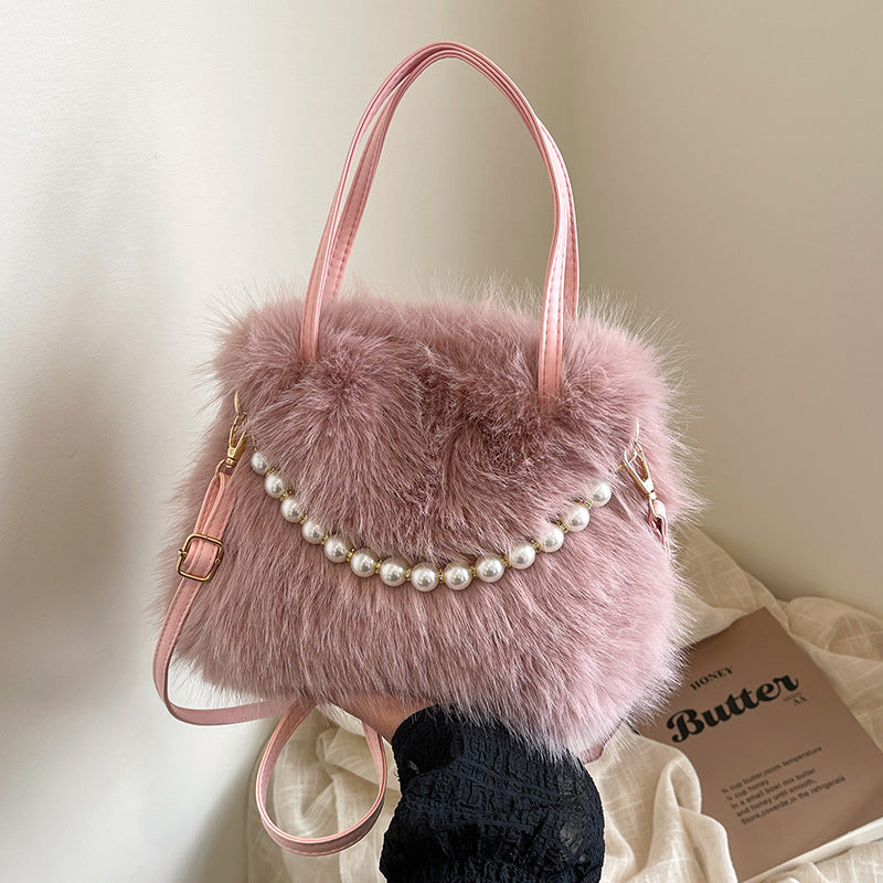 Womens Versatile Fashionable Furry Tote Bag