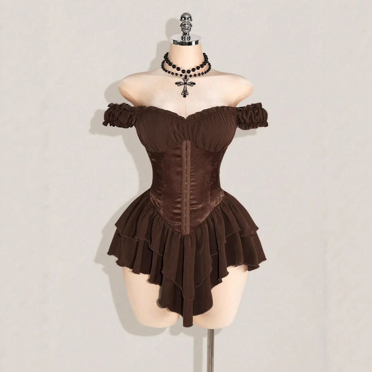 Jacquard Patchwork Ruffled Lotus Leaf Dress