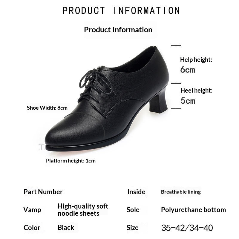 Solid-color Casual Comfortable High-heeled Shoes With A Non-slip Sole And Lace-up Design
