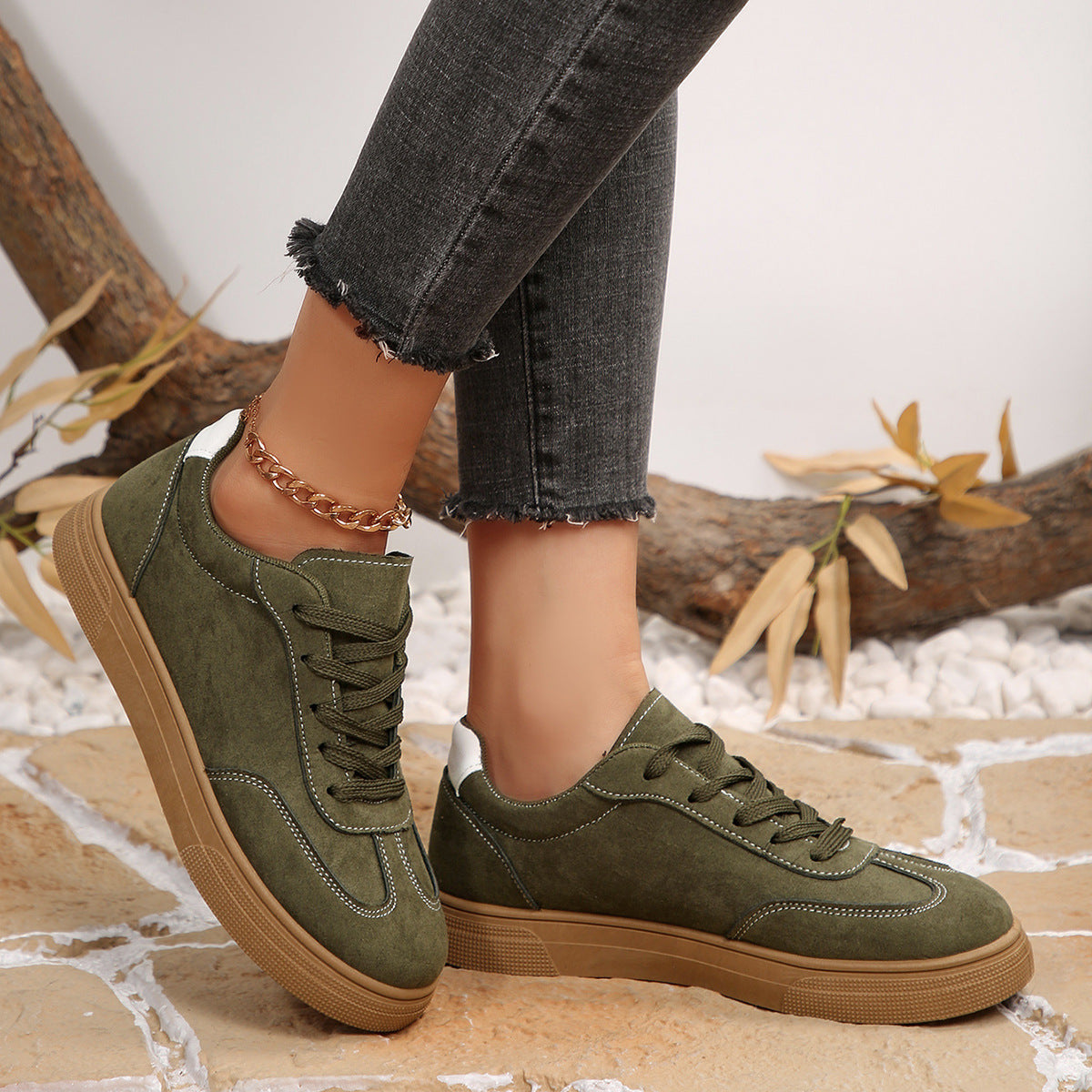 Womens Suede White Sneakers Casual Sports Shoes