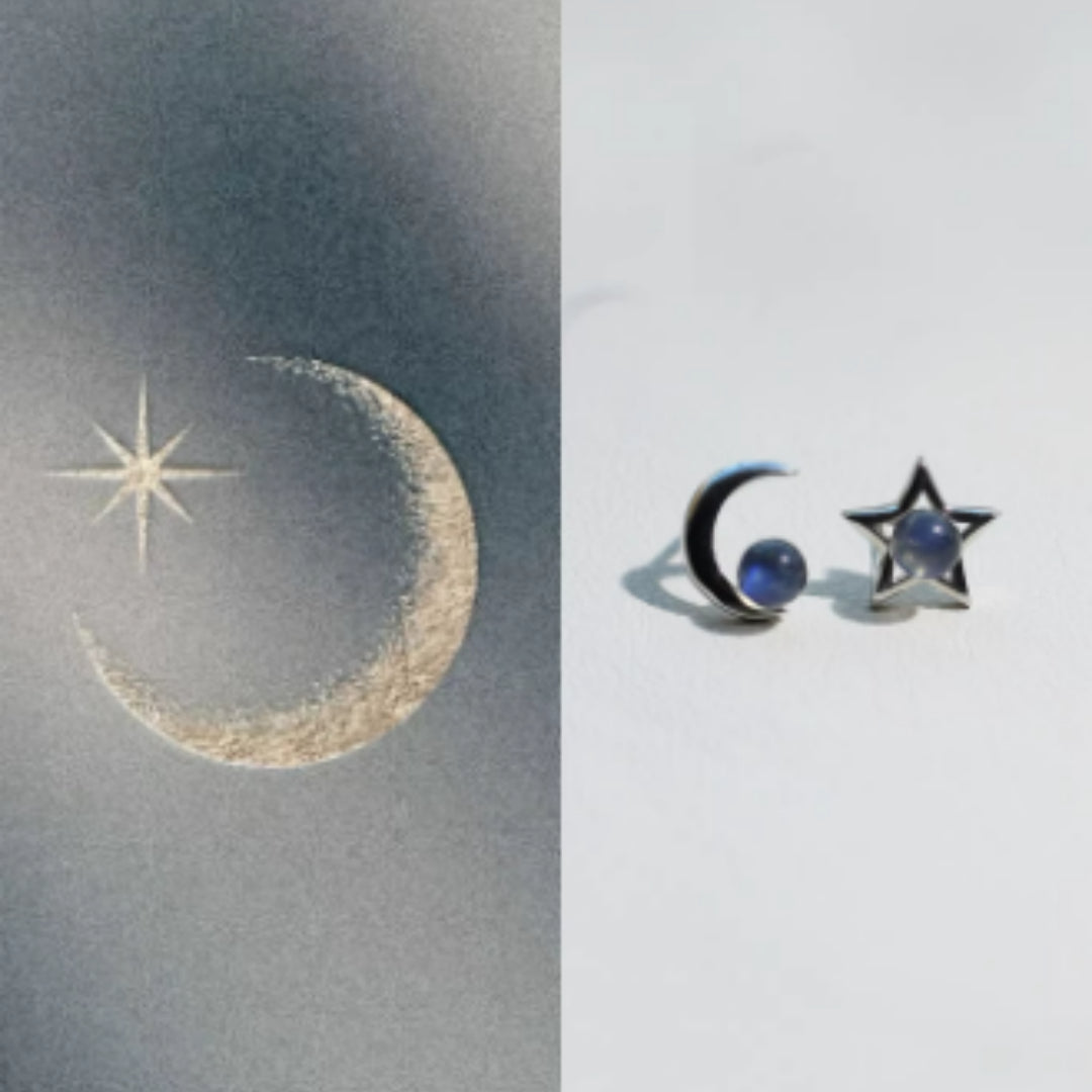 Natural Grey Moonstone Star Earrings, S925 Pure