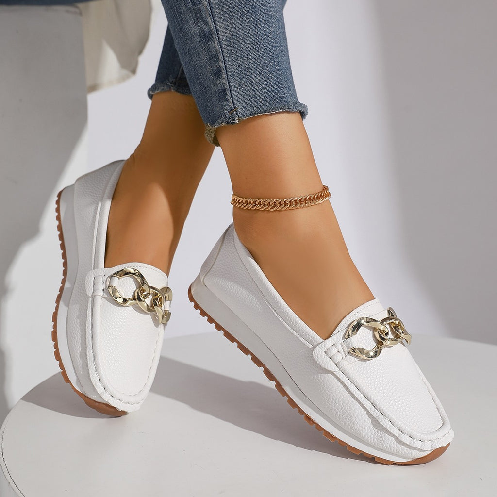 Womens Casual Fashionable Minimalist Metal-buckle Slip-on Shoes In A Comfortable Roomy Fit With A Low-cut Design