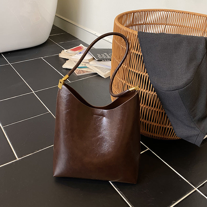 Womens Solid-Color High-Capacity Vintage Tote Bag