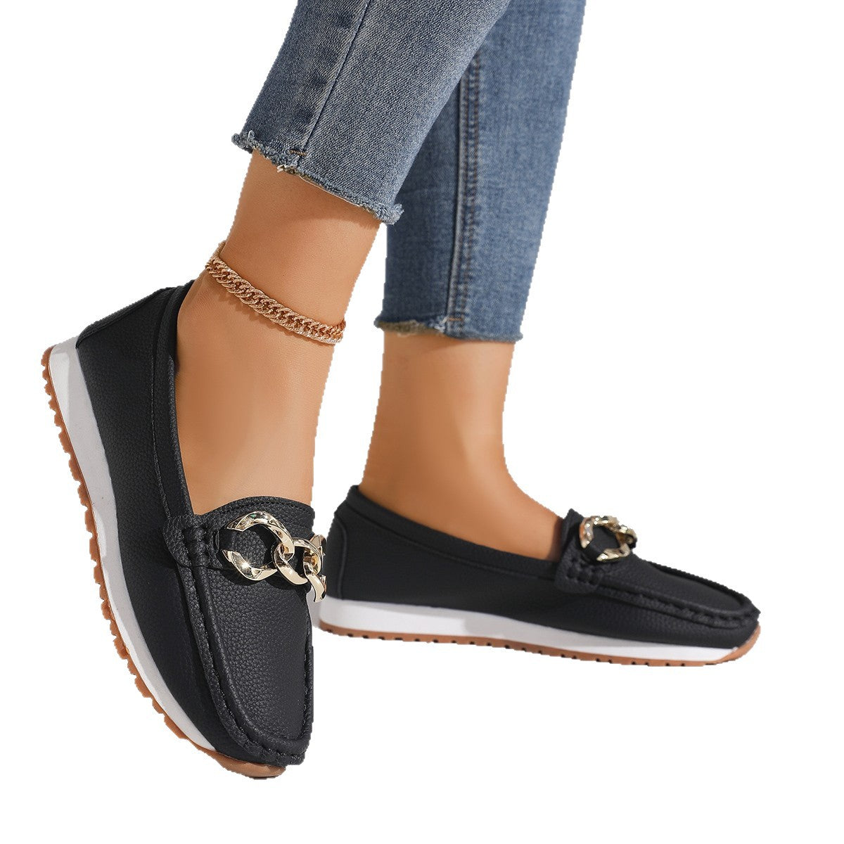 Womens Casual Fashionable Minimalist Metal-buckle Slip-on Shoes In A Comfortable Roomy Fit With A Low-cut Design