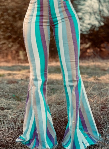 Vintage Bohemian Style Floral Print High-Waisted Flared Pants