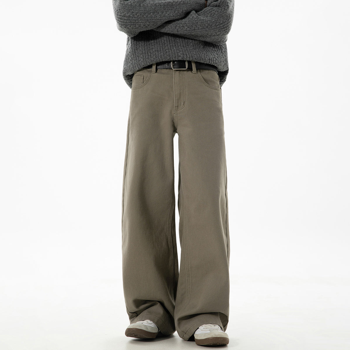 Textured Pure-cotton Slightly Elastic Trendy Vintage-style Trousers