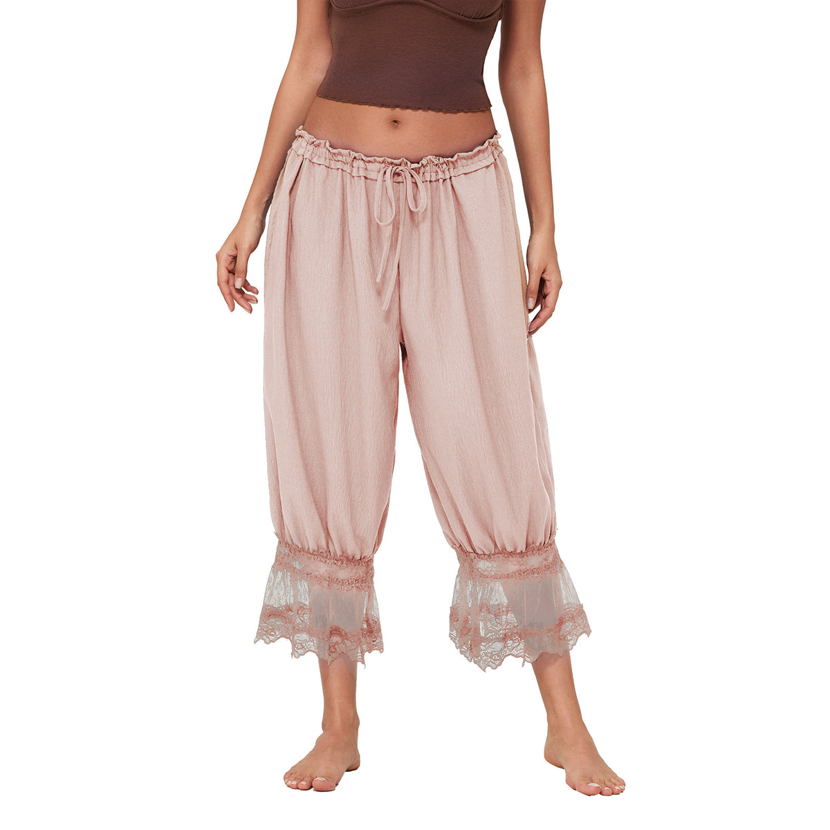 Womens Hollowed-Out Lace-Laced Loungewear Mid-Length Pants