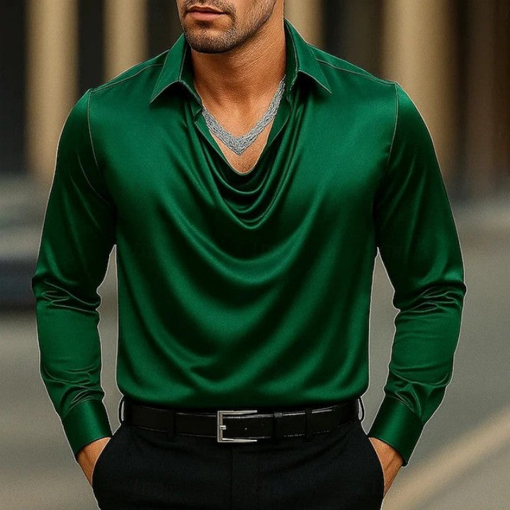 Elegant Solid-color Minimalist Open-collar Shirt For Men
