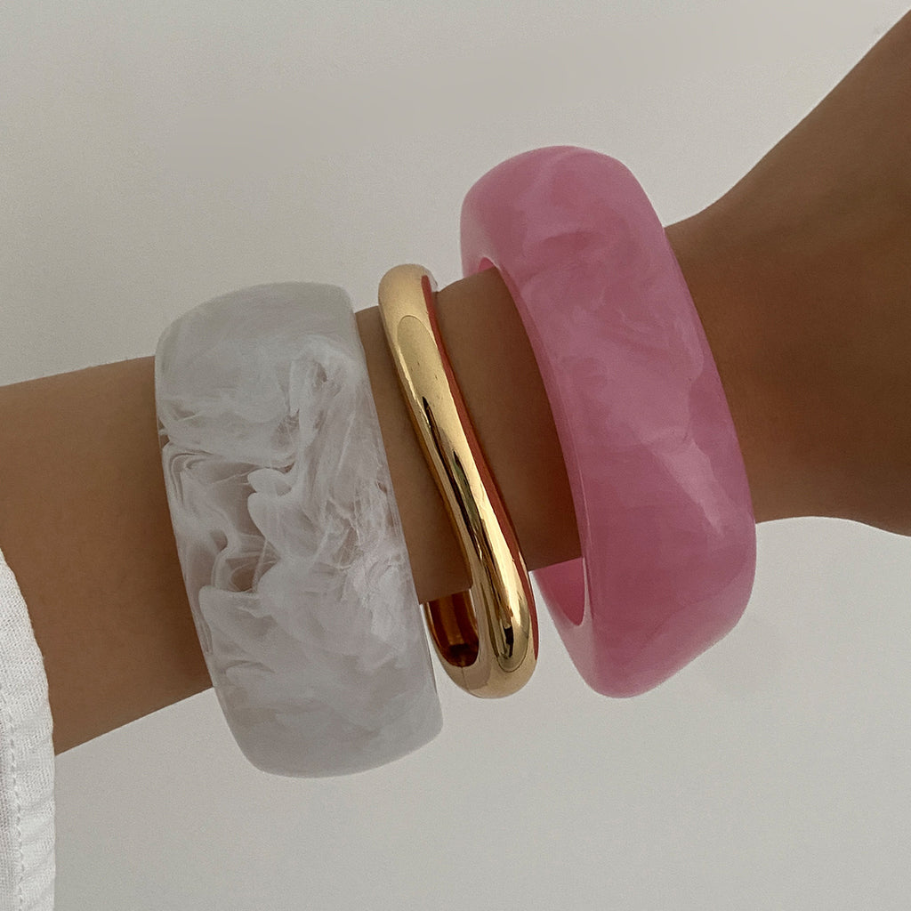 Ombre-textured Acrylic Wide Bracelet For Women
