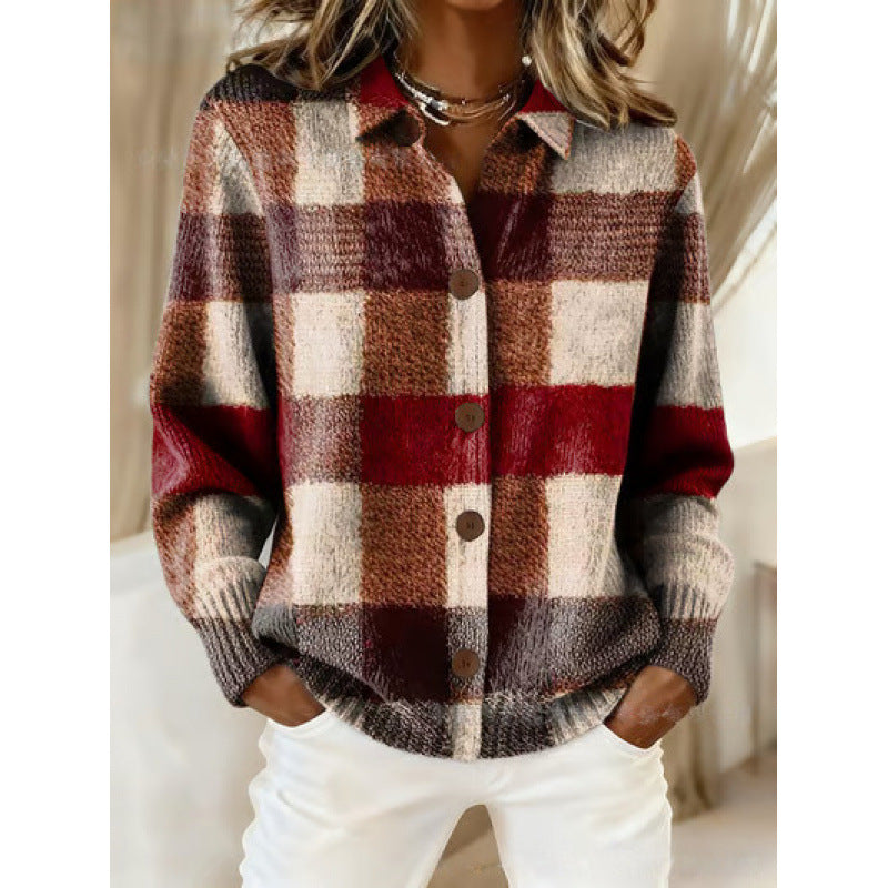 Womens Loose-Fit Long-Sleeve Shirt With A Bold Colorful Plaid Print