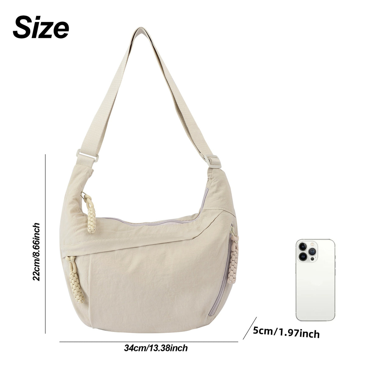 Womens Simple High-Capacity Nylon Crossbody Bag