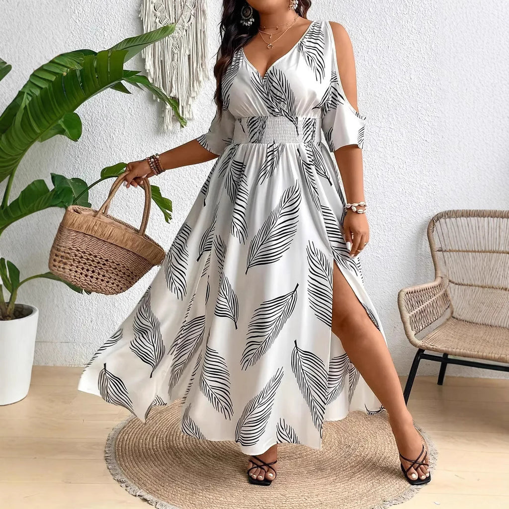 Elegant V-neck Sleeveless Off-shoulder Split Dress
