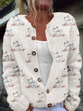 Womens 3D-printed Crew-neck Cardigan A Stylish Knit Outerwear Piece For Fall