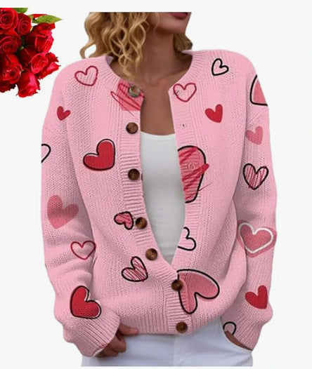 Digital-print Cardigan Knitted Jacket Faux Sweater For Women