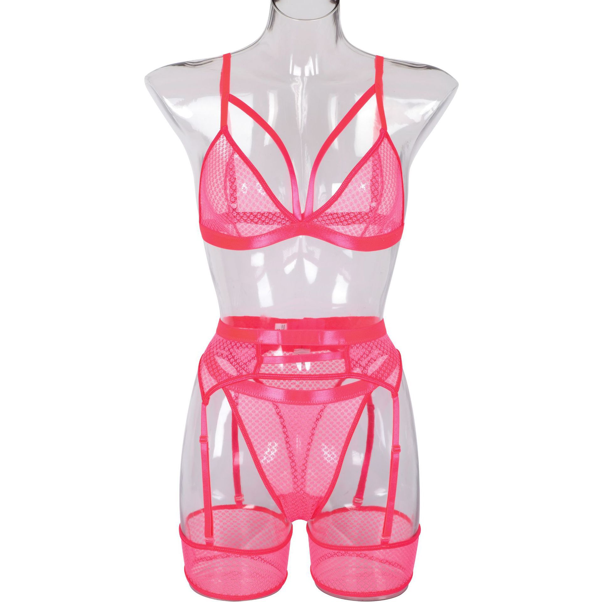 Womens Lace Sheer Lingerie 3-Piece Set