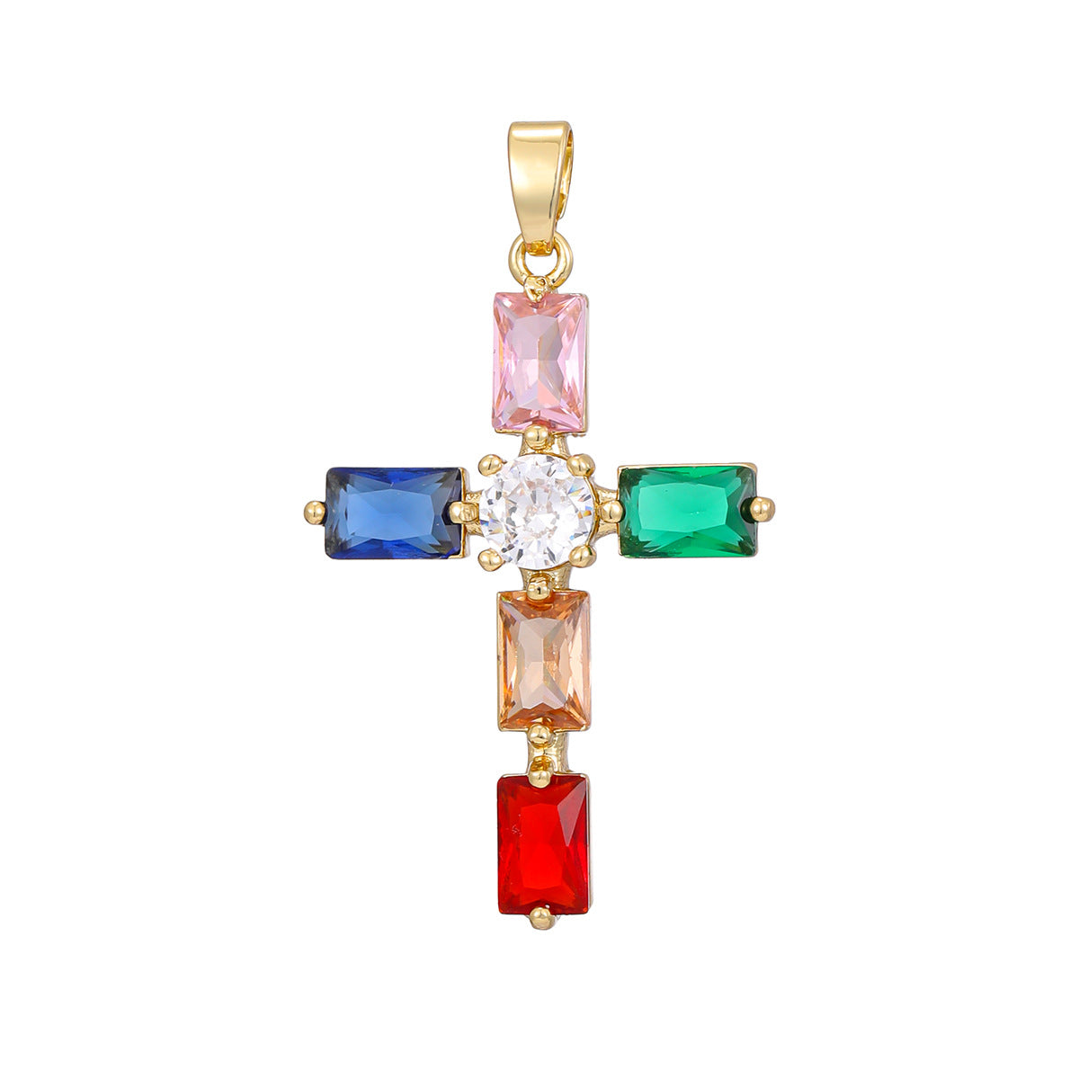 Fashionable Personalized Cross Pendant With Colorful Zircon