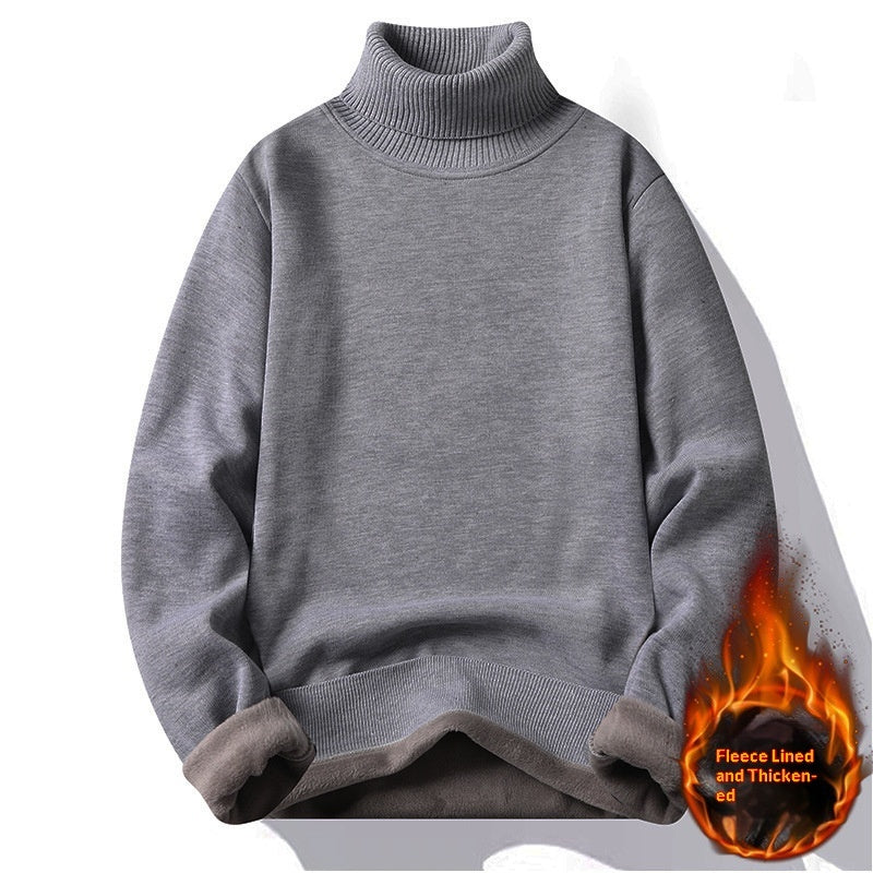 New Solid Black Knitted Mens Fleece-lined Base Layer