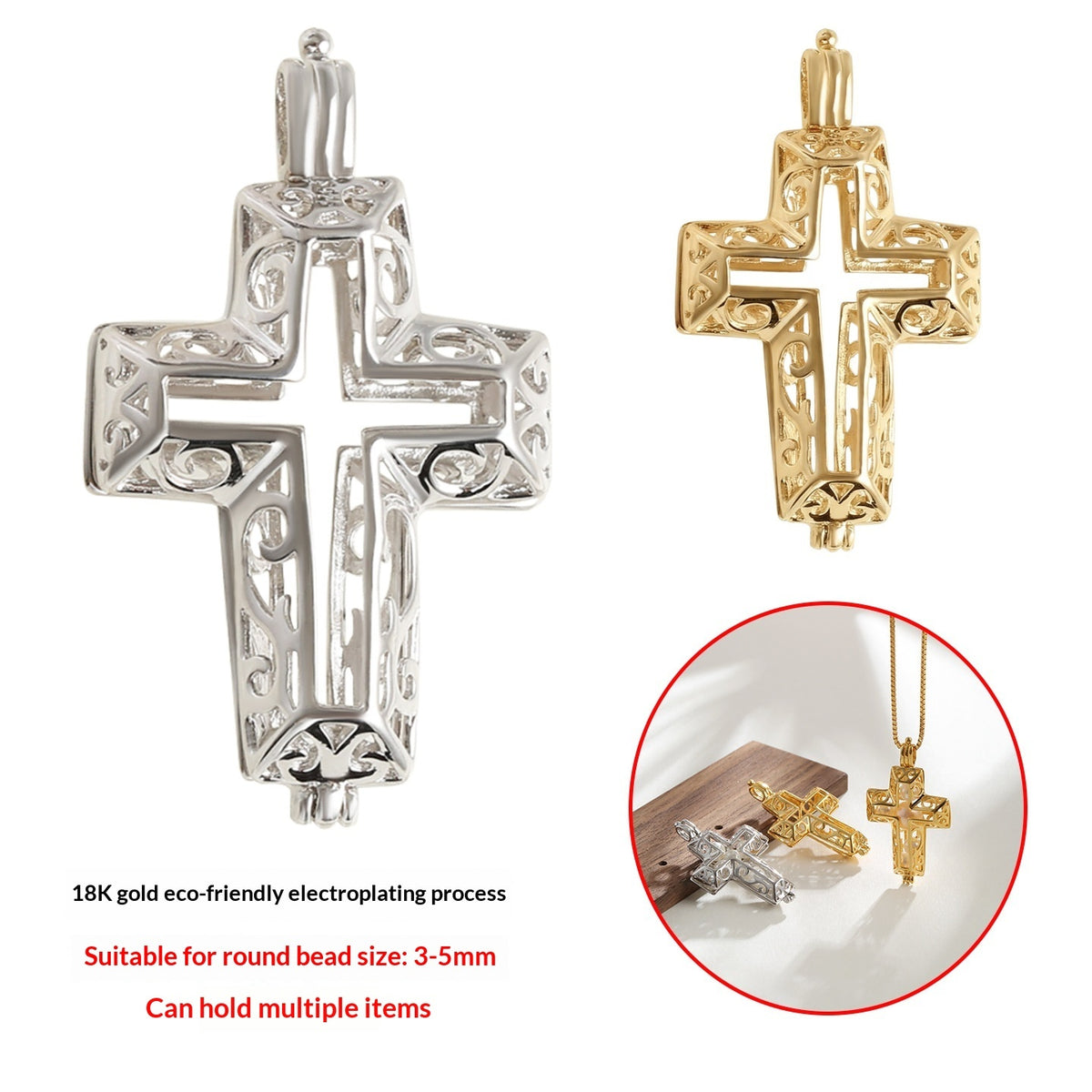 Pearl Handcrafted Cross Pendant Necklace Accessory That Can Be Opened