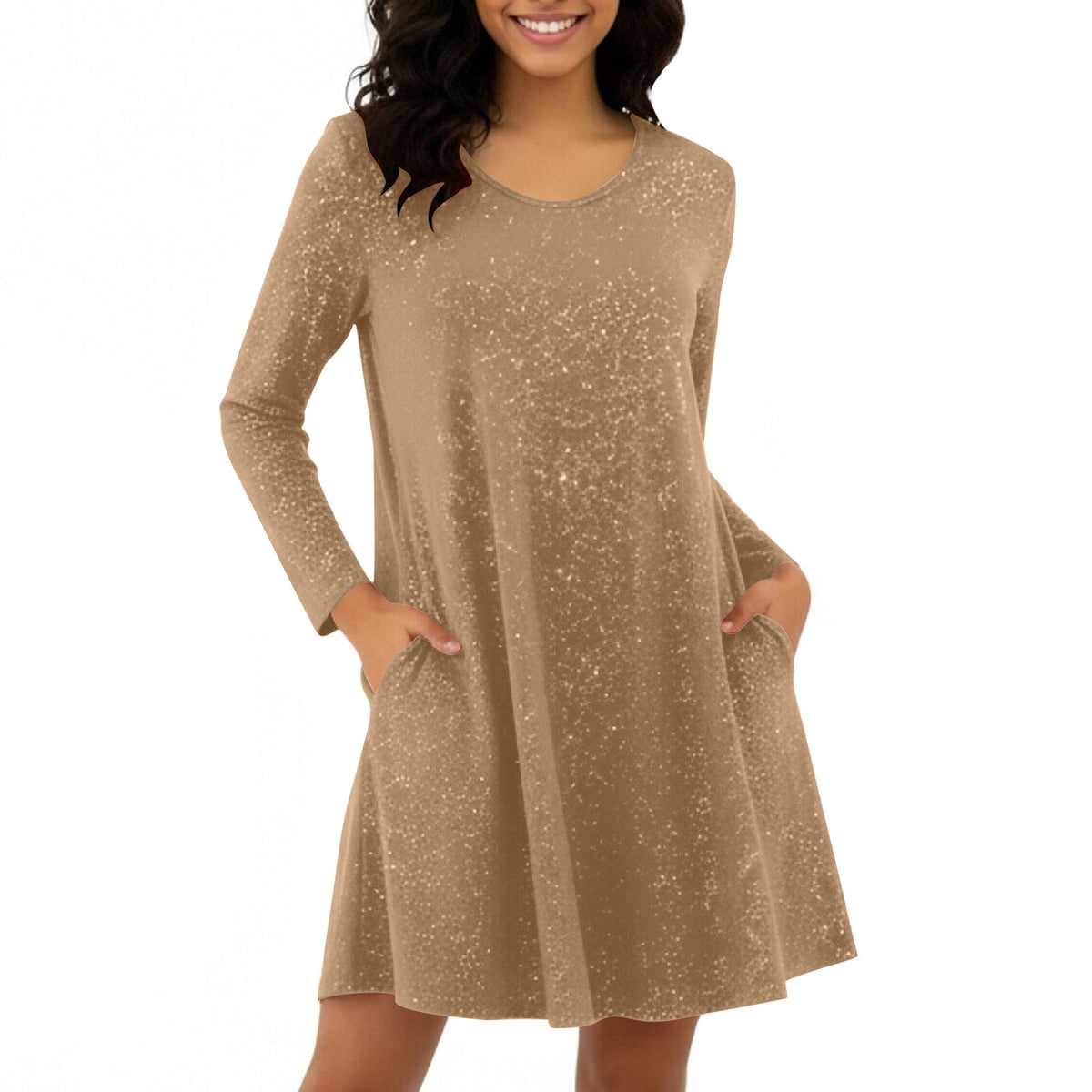 Fashionable Round-neck Long-sleeve Sequin Dress