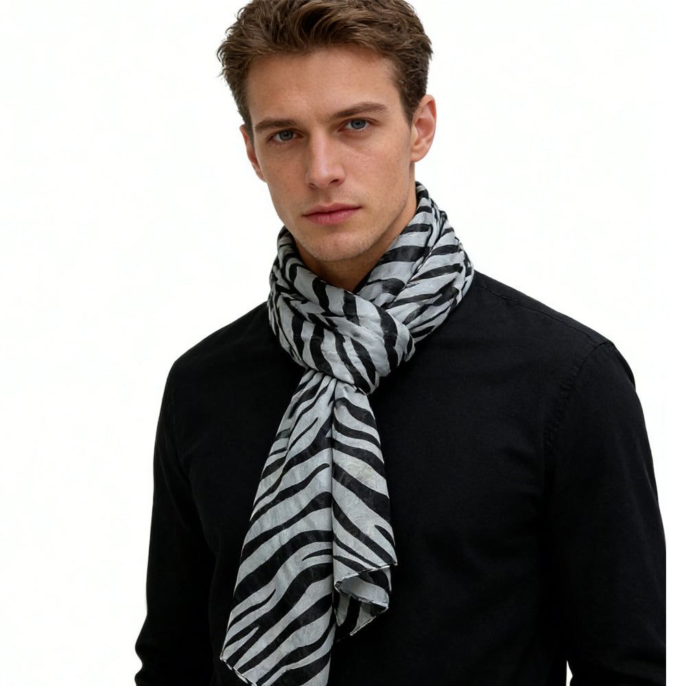 2pcs Lightweight Sheer Scarf ,Black White Monochrome Geometric Printed Modern Looks Scarf For Women And Men