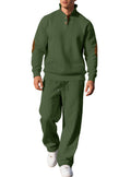 Mens Casual Trousers And Stand-collar Versatile Jacquard Ribbed Knit Top Autumn Outfit Set
