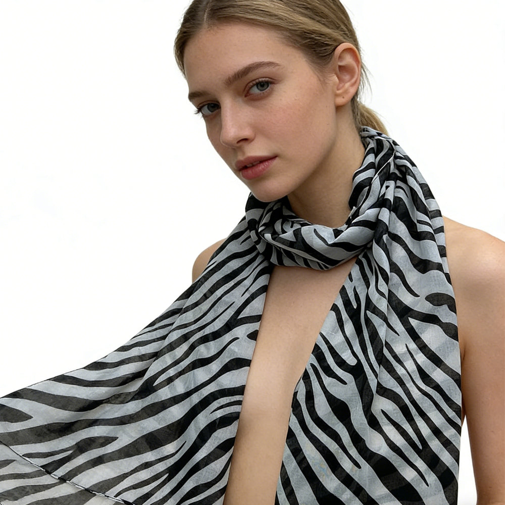 2pcs Lightweight Sheer Scarf ,Black White Monochrome Geometric Printed Modern Looks Scarf For Women And Men