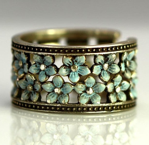 Fashionable Vintage Floral Crown Open Ring