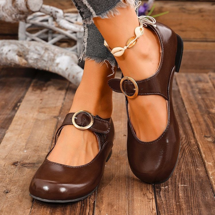 Patent Leather Round-toe Low-cut Low-heeled Shoes