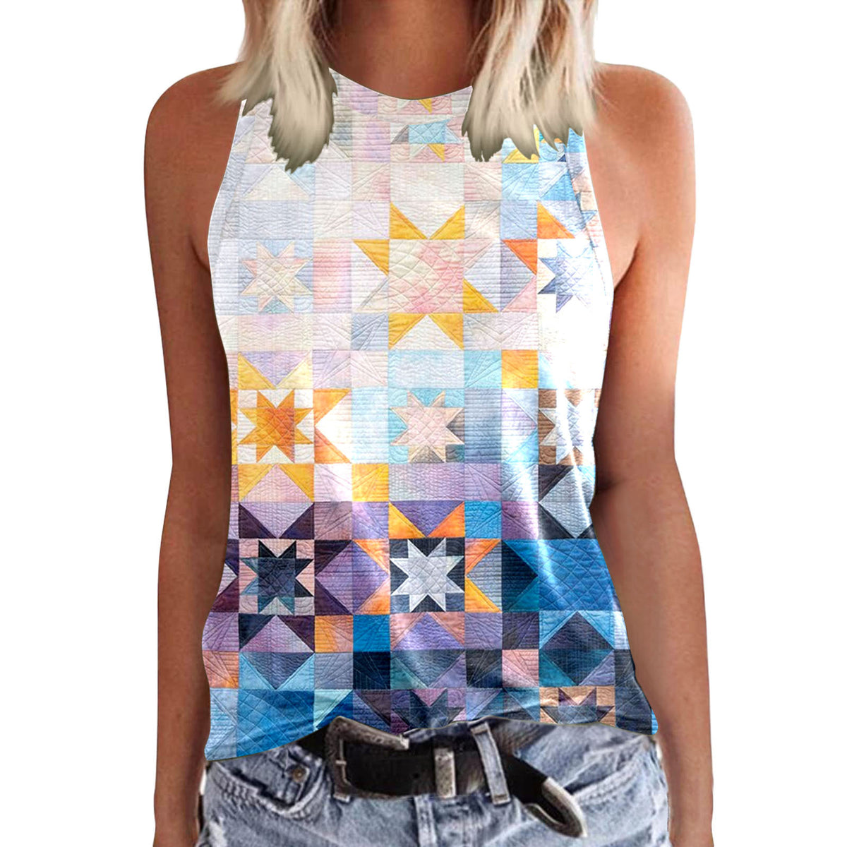 New Womens Crew-neck Tank Top With 3D Digital Print