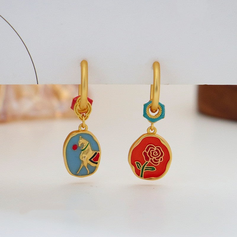 New Chinese Style Fashionable Retro Colored Drip Oil Horse Year Necklace