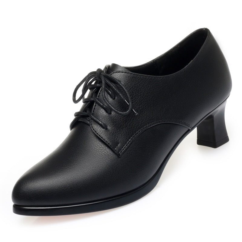 Solid-color Casual Comfortable High-heeled Shoes With A Non-slip Sole And Lace-up Design