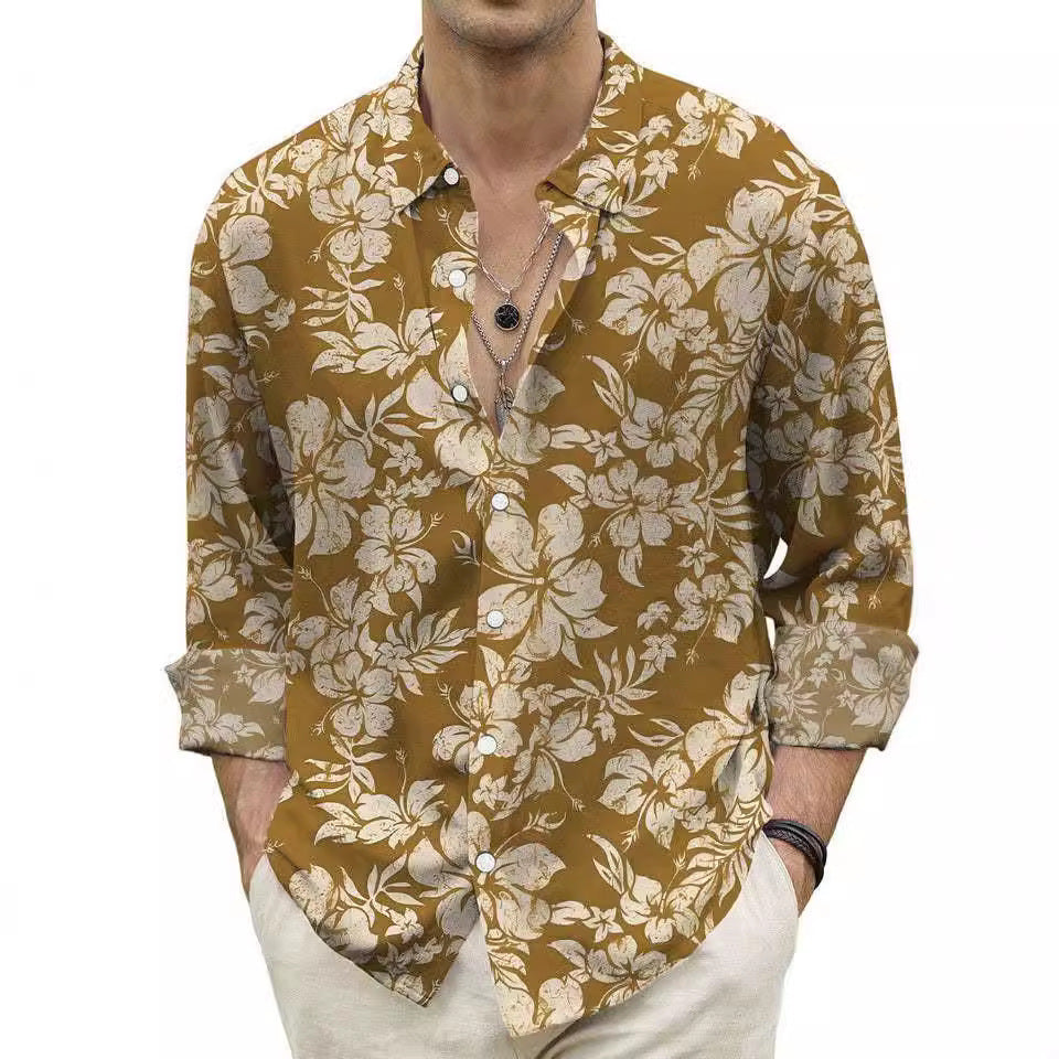 Autumn Mens Shirt With A Floral Print Top