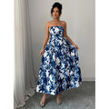 Womens Strapless Printed Casual A Line Dress