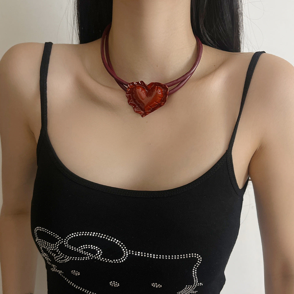 Double-layered Red Heart Womens Personalized Clavicle Necklace